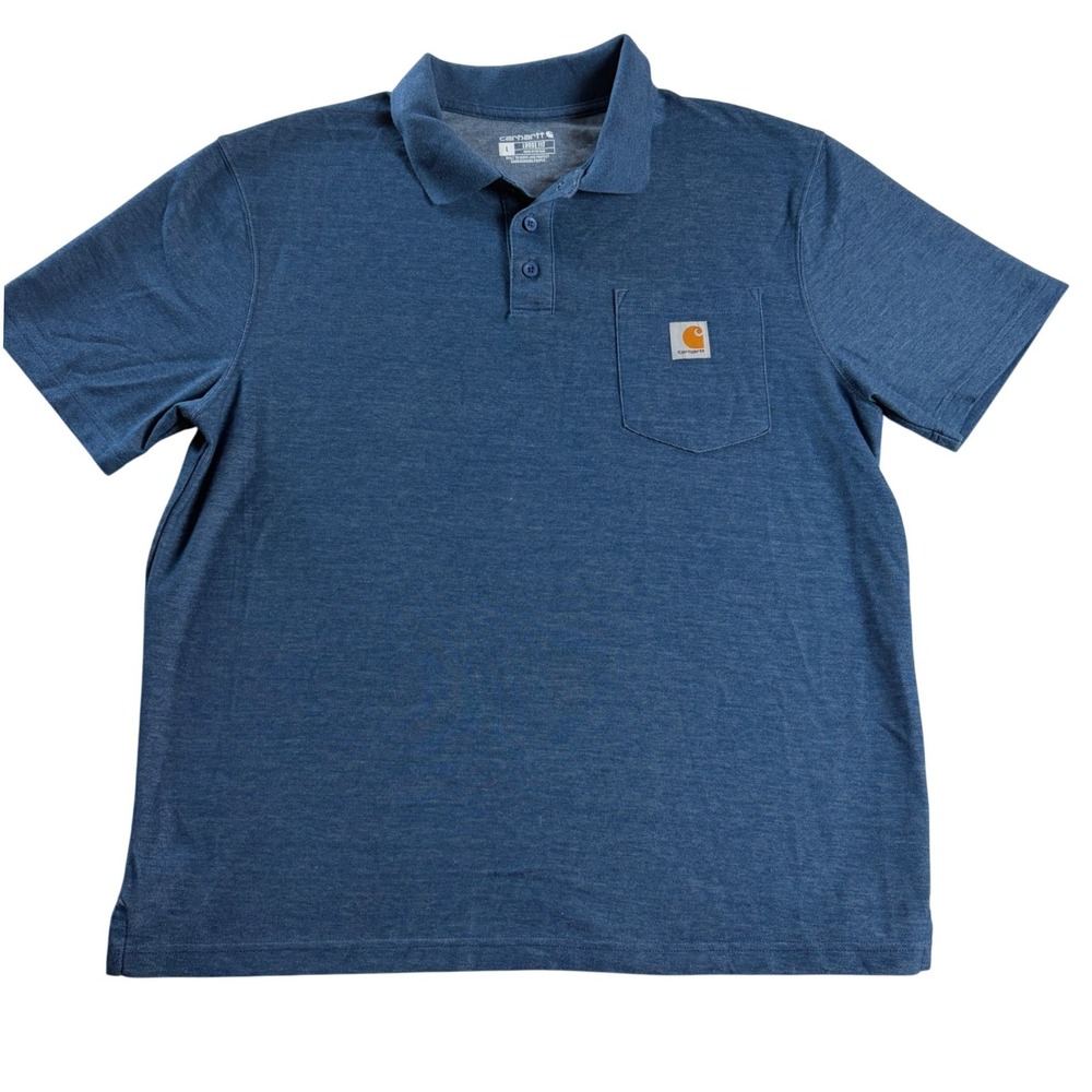 Carhartt K570 Mens L Dark Cobalt Blue Heather Loose Fit Work Pocket Polo